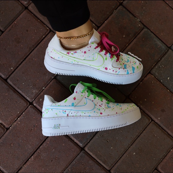 Nike Air Force 1 Sage Low Pink Green Blue White Custom Painted Shoes NWT - Picture 11 of 11